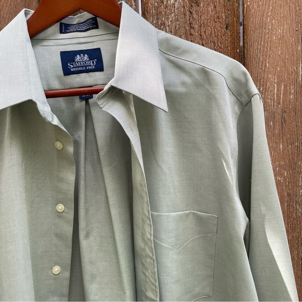 STAFFORD Men’s Pale Green Button Down Long Sleeve Dress Shirt Size 17 36-37 - Picture 6 of 10